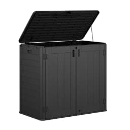 31 Cu. Ft. Horizontal Outdoor Storage Shed, Waterproof Resin Storage Cabinet for Backyard & Garden Tools, Black/Khaki