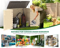 31 Cu. Ft. Horizontal Outdoor Storage Shed, Waterproof Resin Storage Cabinet for Backyard & Garden Tools, Black/Khaki