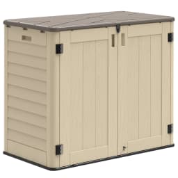 31 Cu. Ft. Horizontal Outdoor Storage Shed, Waterproof Resin Storage Cabinet for Backyard & Garden Tools, Black/Khaki