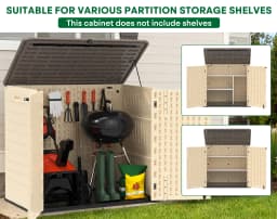 31 Cu. Ft. Horizontal Outdoor Storage Shed, Waterproof Resin Storage Cabinet for Backyard & Garden Tools, Black/Khaki