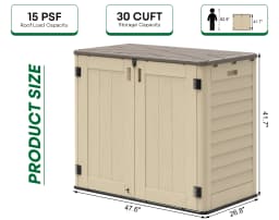 31 Cu. Ft. Horizontal Outdoor Storage Shed, Waterproof Resin Storage Cabinet for Backyard & Garden Tools, Black/Khaki