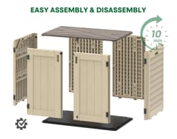 31 Cu. Ft. Horizontal Outdoor Storage Shed, Waterproof Resin Storage Cabinet for Backyard & Garden Tools, Black/Khaki