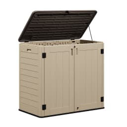 31 Cu. Ft. Horizontal Outdoor Storage Shed, Waterproof Resin Storage Cabinet for Backyard & Garden Tools, Black/Khaki