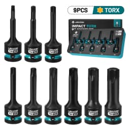 Impact Torx Bit Socket Set, 1/2" Drive, S2 Steel, T30-T80, 9PCS Impact Star Bit Socket Set, High Impact Torx Sockets, XPE Storage, Professional Mechanic Tools, Automotive Repair