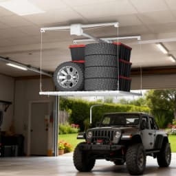 4x8ft Overhead Garage Storage Lift Rack, Ceiling Storage Rack Hoist Shelf With Hand Crank And Drill Adapter, 350 Lb Capacity Heavy Duty Carbon Steel, Adjustable Height, Safety Lock For Bins And Gear