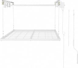 4x8ft Overhead Garage Storage Lift Rack, Ceiling Storage Rack Hoist Shelf With Hand Crank And Drill Adapter, 350 Lb Capacity Heavy Duty Carbon Steel, Adjustable Height, Safety Lock For Bins And Gear
