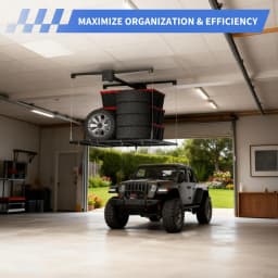 4x8ft Overhead Garage Storage Lift Rack, Ceiling Storage Rack Hoist Shelf With Hand Crank And Drill Adapter, 350 Lb Capacity Heavy Duty Carbon Steel, Adjustable Height, Safety Lock For Bins And Gear