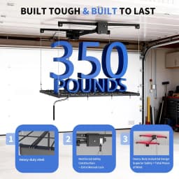 4x8ft Overhead Garage Storage Lift Rack, Ceiling Storage Rack Hoist Shelf With Hand Crank And Drill Adapter, 350 Lb Capacity Heavy Duty Carbon Steel, Adjustable Height, Safety Lock For Bins And Gear