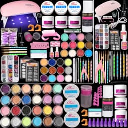 Professional Nail Practice Kit with Training Fingers, Acrylic & UV Gel Salon Supplies Set with UV Lamp, Acrylic Liquid Powder, 200 Tips, Practice Tools for Students, Nail Tech Training, Wholesale