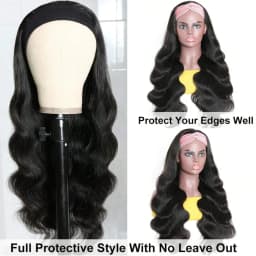 38 Inch Body Wave Headband Wig for Women Human Hair Wear and Go Brazilian Virgin Full Machine Human Hair 220 Density