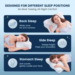 JHK Ergonomic Queen Size Cervical Contour Pillows For Neck 1 Pack Pain Relief Memory Foam Bed Pillow with Cooling Pillowcase