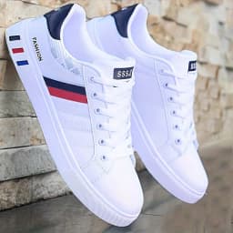 Men's Low-Top Lace-Up Sports Shoes, Breathable Synthetic Material with Comfortable Fabric Lining, Anti-Slip PVC Sole, Striped Design, Suitable for Casual and Outdoor Wear, Daily Sneakers | Minimalist Style