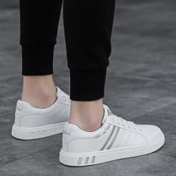 Men's Low-Top Lace-Up Sports Shoes, Breathable Synthetic Material with Comfortable Fabric Lining, Anti-Slip PVC Sole, Striped Design, Suitable for Casual and Outdoor Wear, Daily Sneakers | Minimalist Style