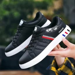 Men's Low-Top Lace-Up Sports Shoes, Breathable Synthetic Material with Comfortable Fabric Lining, Anti-Slip PVC Sole, Striped Design, Suitable for Casual and Outdoor Wear, Daily Sneakers | Minimalist Style