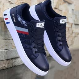 Men's Low-Top Lace-Up Sports Shoes, Breathable Synthetic Material with Comfortable Fabric Lining, Anti-Slip PVC Sole, Striped Design, Suitable for Casual and Outdoor Wear, Daily Sneakers | Minimalist Style