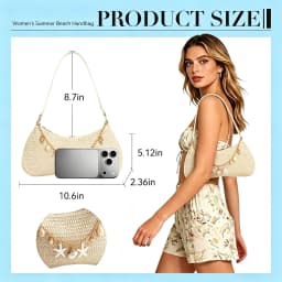 Women Straw Shoulder Bag Summer Beach Hobo Handbag Starfish Shell Pendant Chain Woven Underarm Purse Vacation Travel Y2K Baguette Bag