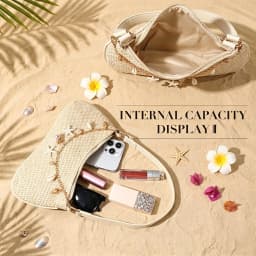 Women Straw Shoulder Bag Summer Beach Hobo Handbag Starfish Shell Pendant Chain Woven Underarm Purse Vacation Travel Y2K Baguette Bag