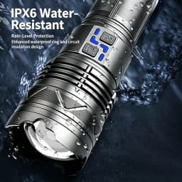 Rechargeable White light Flashlight, Telescopic Zoom Tactical Torch with Power Bank Function, Digital Power Display, 5 Light Modes Bright Handheld Flashlight for Camping Hiking Emergency Outdoor