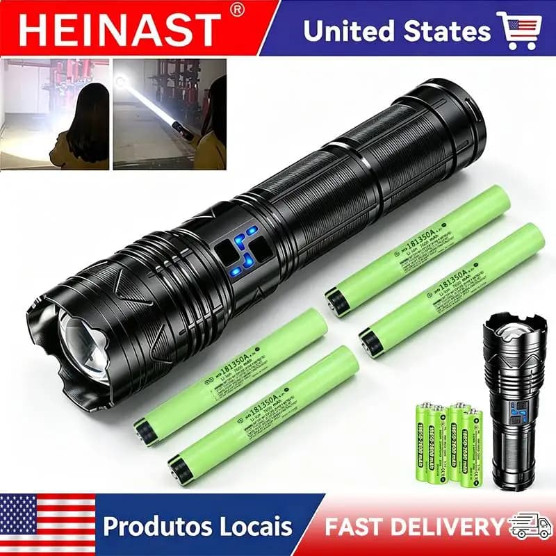 Rechargeable White light Flashlight, Telescopic Zoom Tactical Torch with Power Bank Function, Digital Power Display, 5 Light Modes Bright Handheld Flashlight for Camping Hiking Emergency Outdoor