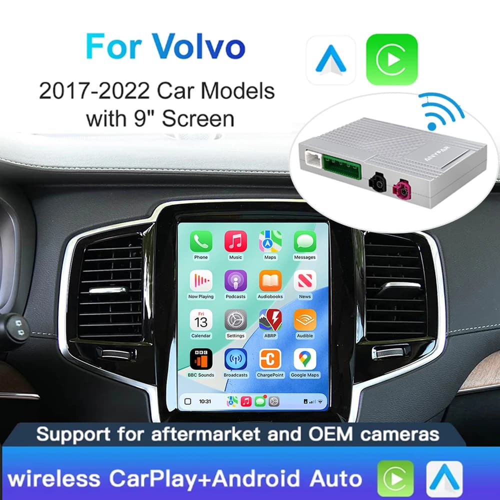 Wireless CarPlay & Android Auto Decoder Retrofit Kit for Volvo V60 V90 S60 XC40 XC60 XC90 S90 2018-2025 9inch Screen Upgrade