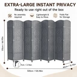 Folding Room Divider, Rattan Woven Privacy Screen, 4 or 8 Panels, Hinged Freestanding Room Divider, 6Ft Tall Bedroom Partition