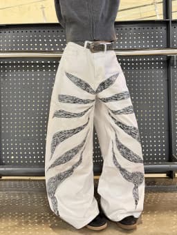 Women's American-Style Vintage Striped Print Design White High-Waist Loose Wide-Leg Jeans Y2K Streetwear Fashion Versatile Outfit