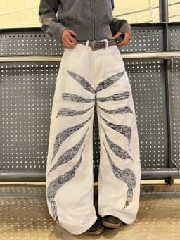 Women's American-Style Vintage Striped Print Design White High-Waist Loose Wide-Leg Jeans Y2K Streetwear Fashion Versatile Outfit