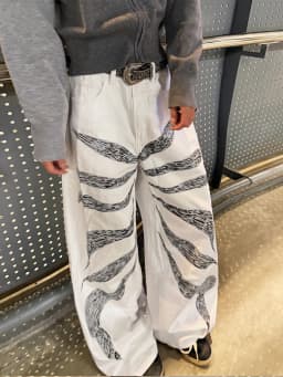 Women's American-Style Vintage Striped Print Design White High-Waist Loose Wide-Leg Jeans Y2K Streetwear Fashion Versatile Outfit
