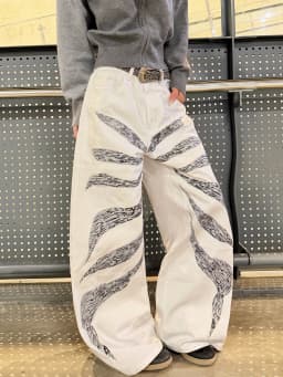 Women's American-Style Vintage Striped Print Design White High-Waist Loose Wide-Leg Jeans Y2K Streetwear Fashion Versatile Outfit