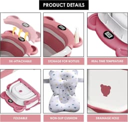Newborn Collapsible Baby Bathtub Portable Travel Tub with Thermometer And Soft Floating Cushion Drain Hole Baby Tubs