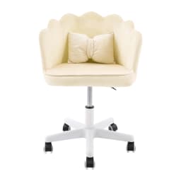 Velvet Petal Desk Chair, Bow Cushion Vanity Chair, Mid-Back Swivel Upholstered Computer Task Chair for Girls Women, Home Office Chair with Wheels, Adjustable Height