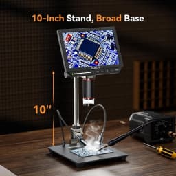 Elikliv EM4K 4K Digital Microscope for Electronics Soldering 8" 52MP HDMI Soldering Microscopes 2000X for PCB Inspection Repair with 10" Stand Grid Line Adjustable LED Lights