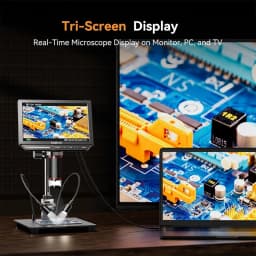 Elikliv EM4K 4K Digital Microscope for Electronics Soldering 8" 52MP HDMI Soldering Microscopes 2000X for PCB Inspection Repair with 10" Stand Grid Line Adjustable LED Lights