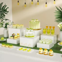 White Acrylic Dessert Display Box Stand, 4PCS Nestable Riser Boxes for Party Cake Food Cupcake Decor