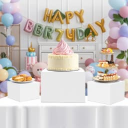 White Acrylic Dessert Display Box Stand, 4PCS Nestable Riser Boxes for Party Cake Food Cupcake Decor
