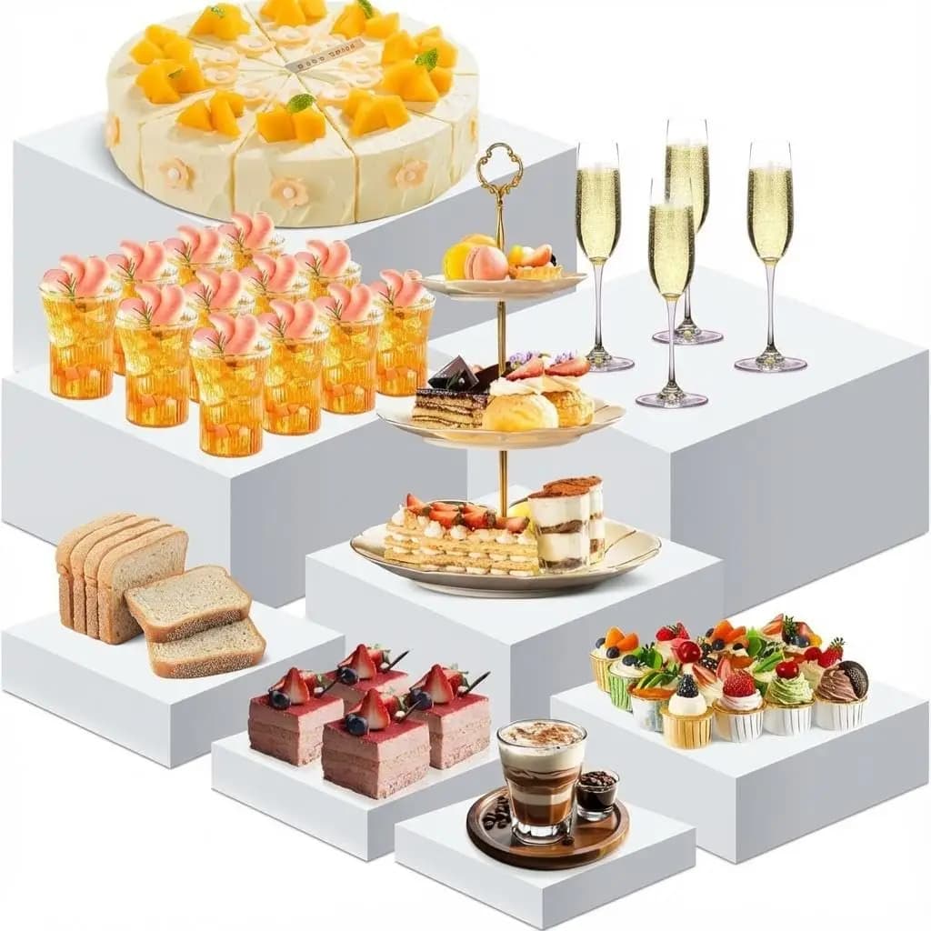 White Acrylic Dessert Display Box Stand, 4PCS Nestable Riser Boxes for Party Cake Food Cupcake Decor