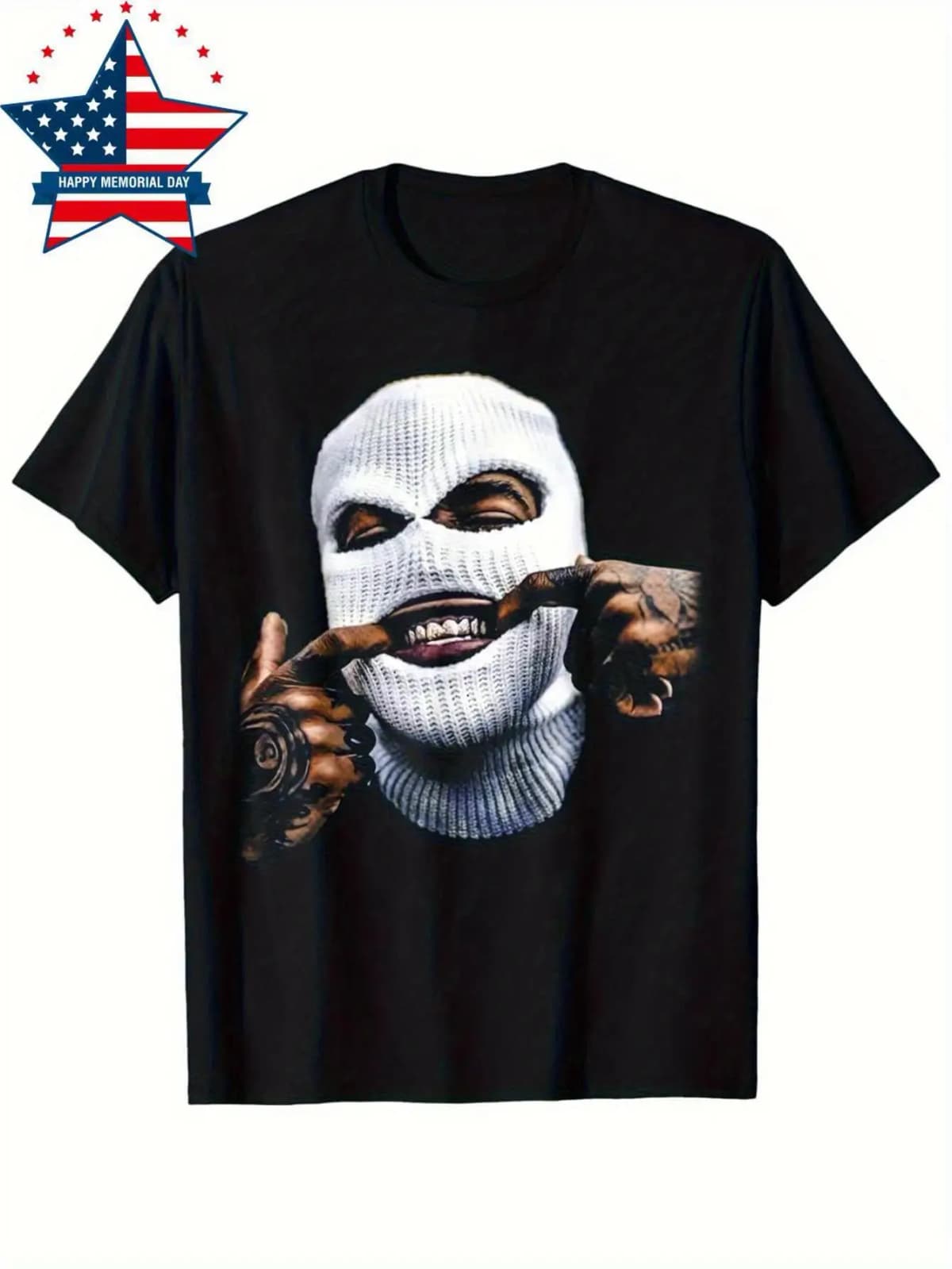 Men'S Retro 100% Tee Featuring a Hip-Hop Gang Mask And Goggles Design, Heat Transfer Printed for Casual Street Style, Round Neck, Short Sleeves, Regular Fit for Year-Round Comfort