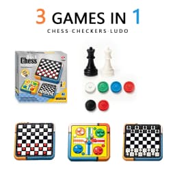 Portable 3‑in‑1 Chess Checkers Ludo Board Game Set Folding Storage Travel Family Puzzle Game, 2‑4 Players Educational Brain Development Toy, Surprise Holiday Gift for Kids Adults Birthday Halloween Christmas Thanksgiving Present