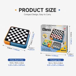 Portable 3‑in‑1 Chess Checkers Ludo Board Game Set Folding Storage Travel Family Puzzle Game, 2‑4 Players Educational Brain Development Toy, Surprise Holiday Gift for Kids Adults Birthday Halloween Christmas Thanksgiving Present