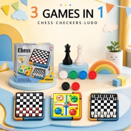Portable 3‑in‑1 Chess Checkers Ludo Board Game Set Folding Storage Travel Family Puzzle Game, 2‑4 Players Educational Brain Development Toy, Surprise Holiday Gift for Kids Adults Birthday Halloween Christmas Thanksgiving Present