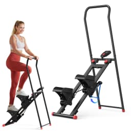 MERACH Stair Stepper with Handlebar for Home Use Foldable Low Impact Stair Climber Machine 300 lbs Capacity Full Body Workout Adjustable Resistance LCD Monitor Vertical Fitness Stepper for Seniors Women & Small Spaces