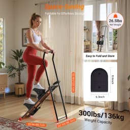 MERACH Stair Stepper with Handlebar for Home Use Foldable Low Impact Stair Climber Machine 300 lbs Capacity Full Body Workout Adjustable Resistance LCD Monitor Vertical Fitness Stepper for Seniors Women & Small Spaces