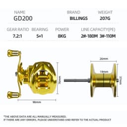 BILLINGS Baitcasting Reel 18LB Max Drag 7.2:1 High Speed Gear Ratio 5+1Stainless Steel Bearings Smooth Operation Baitcaster Fishing Reels for Freshwater Saltwater Bass Trout Carp Fishing