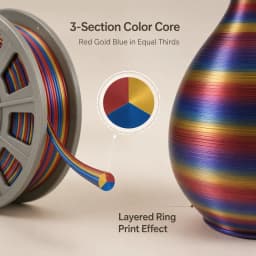 300g Tri-Color PLA Filament 1.75mm 3D Printer Filament Red Gold Blue Multi Color Gradient Shiny Glossy Mini Spool Easy Printing