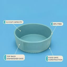 Small 2.2-Cup Pet Bowl, Teal,Measures 5.5 in x 5.5 in x 2 in for a compact footprint in your feeding area.