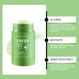 2PCS Green Tea Cleansing Mask Stick,10 Minute Instant Skin Renewal,100% Plant‑Derived&Kaolin+Bentonite for Deep Absorption&Tea Extract:Oil‑Control,Antioxidant & Balancing,Mica for Brightening & Soft Skin,Portable Twist Up Stick Design
