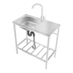 Free Standing Sink with Operation Countertop and Bottom Shelf, Massive Capacity Kitchen Single Bowl Sink 360° Rotatable Faucet