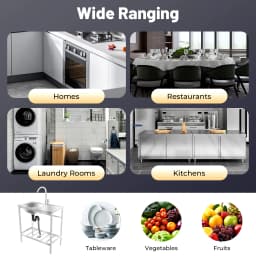 Free Standing Sink with Operation Countertop and Bottom Shelf, Massive Capacity Kitchen Single Bowl Sink 360° Rotatable Faucet