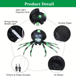 Giant 7.2FT LED Glowing Inflatable Spider Creepy Blow Up Yard Decor with Stakes & Blower, Outdoor Halloween Airblown Spider for Lawn Garden Party Quick Setup & Fast Deflate Design USA Warehouse Fast Shipping
