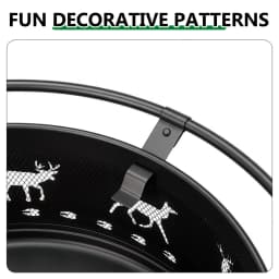 30 Inch Round Outdoor Wood Burning Fire Pit, Heavy Duty Wrought Iron Firepit with Hinged Spark Screen Lid & Lift Ring, Decorative Elk Cutout Patio Fire Pit for Backyard, Garden, Lawn and Camping, Black